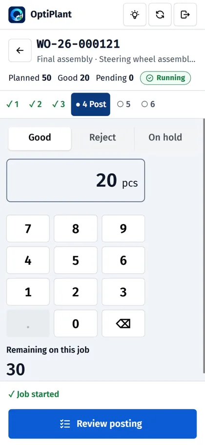 Operator console on a phone with a keypad and Review posting button